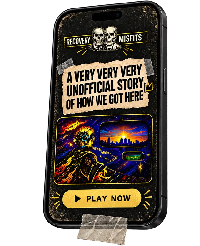 A phone showing the game: A Very Very Very Unofficial Story of How We Got Here